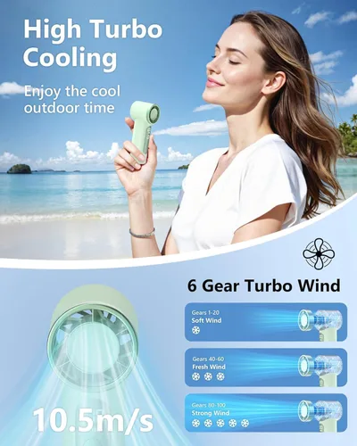 Miniatura 3 de Ventilador de mano portátil, mini ventilador personal turbo recargable de 4000 mAh, diseño de bolsillo para viajes, conciertos, juegos deportivos