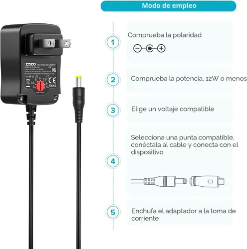 Miniatura 7 de Cargador CA universal Zozo multi voltaje para artículos electrónicos del hogar