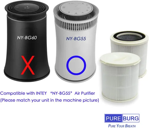 Miniatura 2 de PUREBURG Filtro de repuesto compatible con purificador de aire INTEY NY-BG55, H13 True HEPA y filtración multicapa de carbón activado, paquete de 2