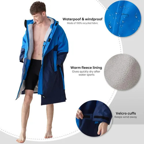 Miniatura 7 de Parka de natación impermeable cálida para hombres y mujeres, bata cambiadora con capucha de gran tamaño, poncho de invierno de felpa para deportes