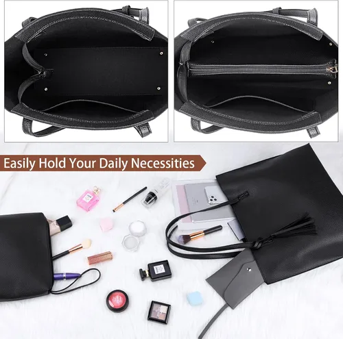 Miniatura 4 de Bolsa de mano para mujer, monederos y bolsos de cuero con borlas, juego de 2