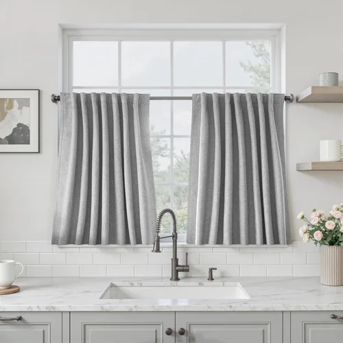 Miniatura 53 de UHITECH Cortinas cortas de lino de 24 pulgadas de largo para ventanas pequeñas de granja, cortinas opacas modernas para sala de estar, pestañas