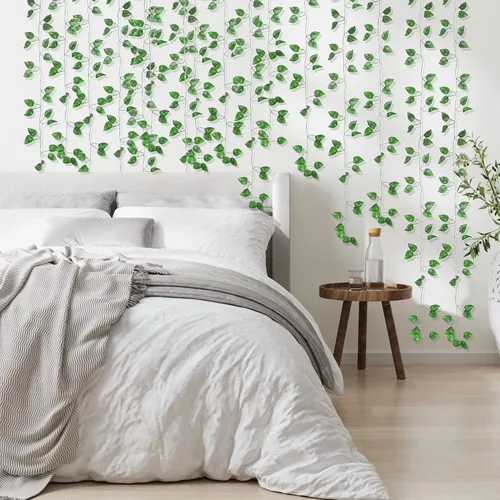 Miniatura 4 de Paquete de 48 guirnaldas colgantes de vegetación falsa de 360 pies, plantas de hojas de hiedra, hojas de vid, follaje de flores falsas