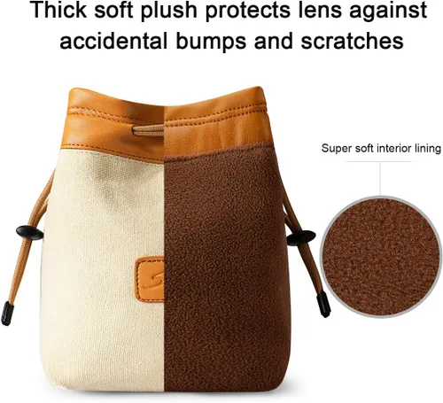 Miniatura 6 de S-ZONE Bolsa suave para cámara DSLR, bolsa de inserción con cordón, funda de lente compatible con Canon Nikon Sony Marrón