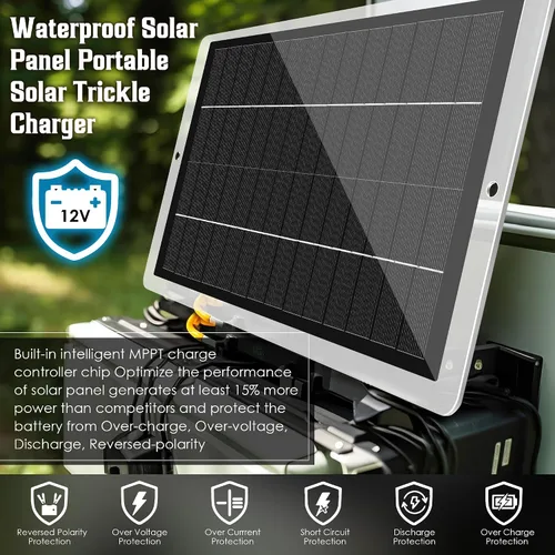 Miniatura 2 de Saillong Cargador Mantenedor de Batería Solar para Automóvil de 12V, Panel Solar Impermeable Cargador Solar Portátil de Goteo con Enchufe