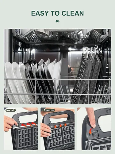 Miniatura 6 de Reemix Máquina 3 en 1 para Waffles, Parrilla y Sándwiches, Prensa Panini y Plancha para Waffles con Placas Antiadherentes Removibles, Perfecta