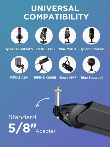 Miniatura 3 de InnoGear Brazo de Micrófono con Boom, Soporte de Micrófono con Canales de Gestión de Cables y Elevador de Altura para Blue Yeti FIFINE AM8 K669B