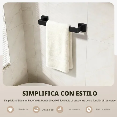 Miniatura 2 de Juego de accesorios de baño de 5 piezas en negro mate, juego de barras de toallas de baño de acero inoxidable SUS304, toalleros para baño montados