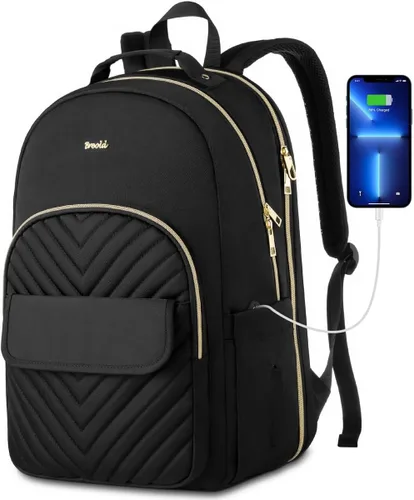 Miniatura 8 de Mochila para laptop para mujer, elegante mochila de trabajo para viajes, mochila de computadora de gran capacidad para 15.6 pulgadas, mochila Negro