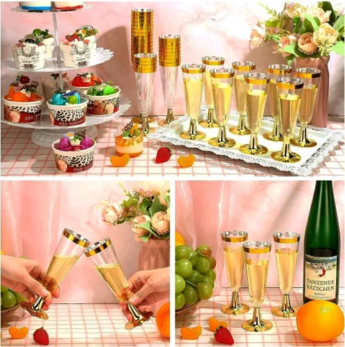 Miniatura 4 de TemBe 50 copas de champán de plástico desechables, vasos de tostado de 5 onzas para decoración, bodas, cumpleaños, fiestas de despedida de soltera