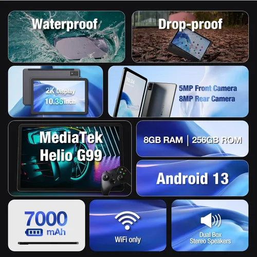 Miniatura 9 de AGM PAD P1 Tablet Android resistente con funda, pantalla FHD 2K de 10.36 pulgadas, 120 Hz, impermeable, a prueba de caídas y polvo, MTK G99, Android
