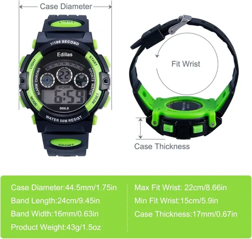Miniatura 8 de Edillas Relojes digitales para niños, 7 colores, luces LED, 164.0 ft, impermeables, para niños, estudiantes, adolescentes, deportes al aire libre