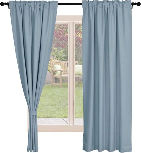 Miniatura 17 de Frelement Cortinas opacas de lino natural, paneles de cortinas con bolsillo para barra y pestaña trasera, para sala de estar, cortinas
