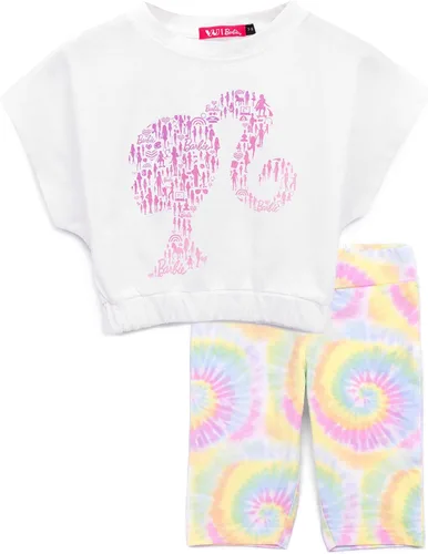 Barbie Conjunto de camiseta con pantalones cortos de ciclo para niñas y niños con logotipo teñido anudado