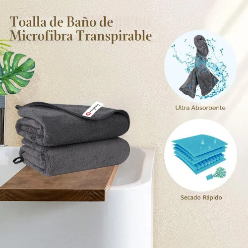 Miniatura 5 de Orighty Paquete de 2 toallas de baño (27 x 54 pulgadas), tacto suave, altamente absorbente, microfibra de secado rápido para cuerpo, deportes, yoga