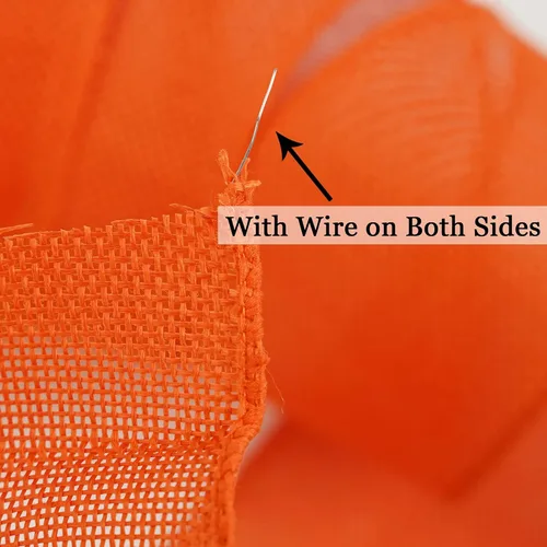 Miniatura 3 de HUIHUANG Cinta de arpillera naranja con alambre sólido con borde con cable, cinta de yute de 2.5 pulgadas para coronas, lazos grandes, manualidades
