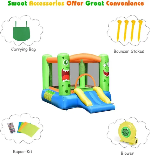 Miniatura 5 de HONEY JOY Casa inflable de rebotes, luna inflable para niños con tobogán, área gigante de saltos, fosa de pelotas oceánicas, aro de baloncesto