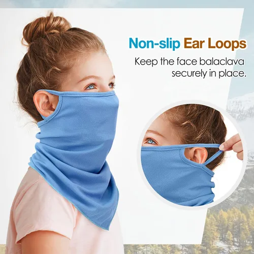 Miniatura 3 de MoKo Cubrebocas tipo bandana para niños con bolsillo para filtro paquete de 3 pasamontañas para el cuello para ciclismo para niños y niñas