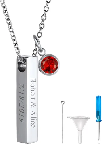 Miniatura 243 de FindChic Collares personalizados con urna para cenizas, barra vertical, gato, luna, reloj de arena, garra de perro, acero inoxidable, chapado en oro