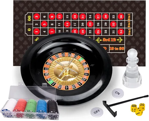 WodGod Juego de Ruleta y Craps con Fieltro Grande de Doble Cara, Rueda de Ruleta de 10 Pulgadas, Rastrillo para Fichas, 200 Fichas, Marcador de