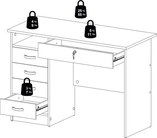 Miniatura 6 de Tvilum Escritorio con 5 cajones, grano de madera negro