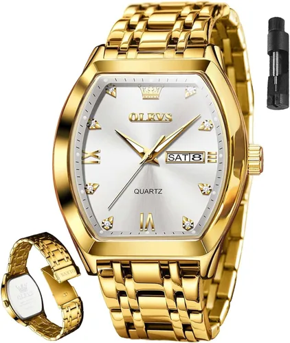 Miniatura 10 de OLEVS Relojes para hombre, de lujo, para negocios, analógicos, de cuarzo, relojes de pulsera para hombre con correa de malla de acero inoxidable