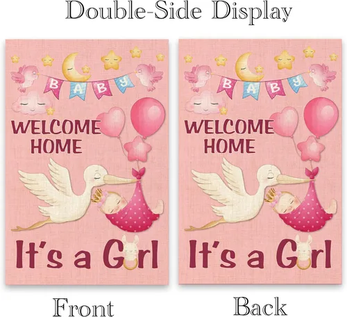 Miniatura 3 de Bandera de jardín con texto en inglés "It's a Girl" de arpillera para revelación de género, fiesta, decoración de patio, recién nacido, baby shower