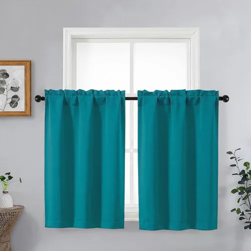 Miniatura 92 de OVZME Cortinas opacas turquesa para tratamiento de ventanas pequeñas, cortinas cortas con bloqueo de luz para ventana de cocina sobre el fregadero