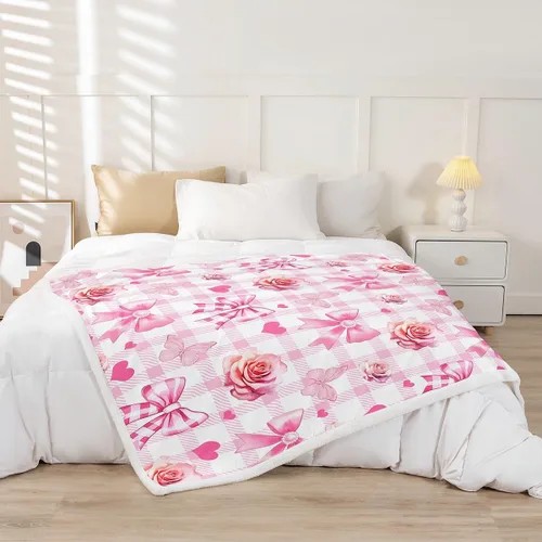 Miniatura 2 de Manta de franela con lazo rosa, manta de vellón con lazo en acuarela para decoración del hogar, sofá, sofá, manta de forro polar kawaii de dibujos