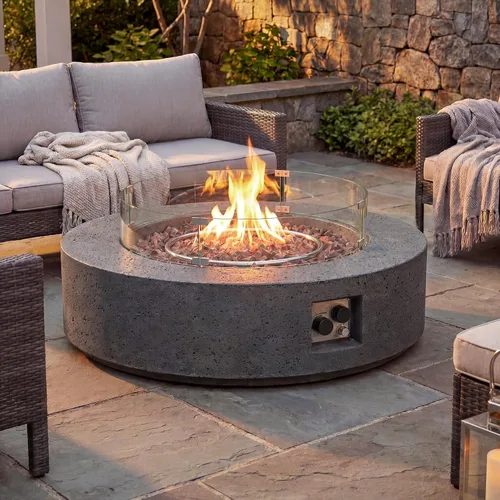 Miniatura 14 de COSIEST mesa cuadrada de propano para exteriores de arenisca con protector contra el viento, certificada, quemador de acero inoxidable de 50,000