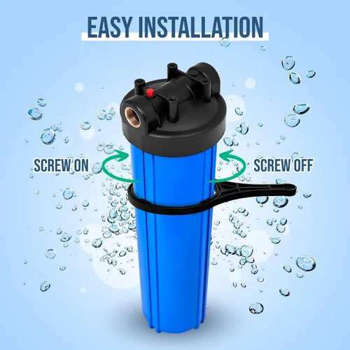 Miniatura 3 de Sistema purificador de filtro de agua azul de alta capacidad de 20 x 4.5 pulgadas para toda la casa con botón de alivio de presión, puerto de latón
