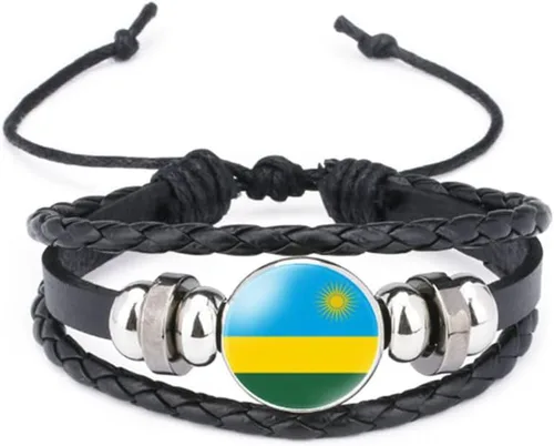 Miniatura 121 de vmcoatdu Mundial Muchas Banderas Nacionales Brazalete Retro de Aleación de Cuero para Pulsera de Cuerda Trenzada de Bandera Nacional