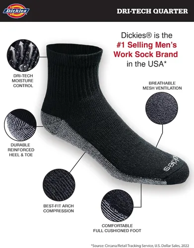 Miniatura 2 de Dickies Men's Dri-tech Moisture Control Quarter Socks (6, 12, 18 Pairs)