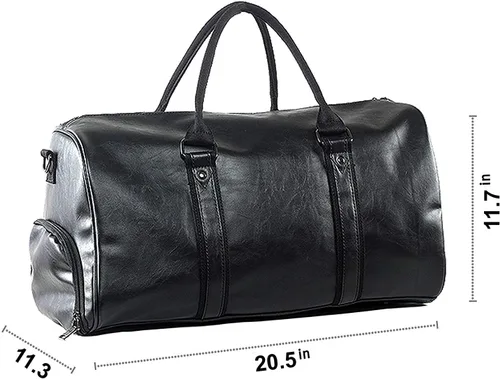 Miniatura 4 de Bolsa de viaje de cuero con bolsa para zapatos, bolsa impermeable para fin de semana, bolsa de lona de mano para hombres y mujeres, color negro