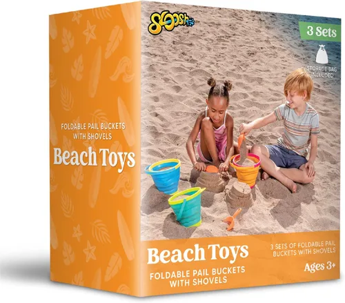 Miniatura 8 de JOYIN 3 Paquetes de Cubos Plegables con Palas y Bolsa de Malla, Cubos Plegables Multiusos para Playa, Equipo de Campamento, Fiesta en la Playa