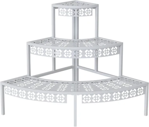 Miniatura 9 de Soporte para plantas de 3 niveles semicircular, estante organizador de macetas de flores de un cuarto redondo, soporte de exhibición de plantas al