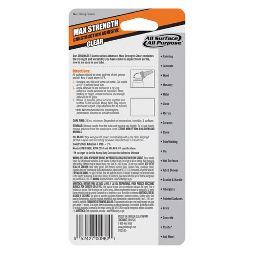 Miniatura 4 de Gorilla Max Strength - Adhesivo transparente para construcción, tubo de compresión de 2.5 onzas, transparente, (paquete de 2)