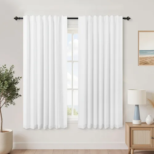 Miniatura 68 de KOUFALL - Cortinas de medio estilo francés de lino para ventana, juego de 2 cortinas cortas de 40 pulgadas de longitud, para privacidad, cortinas