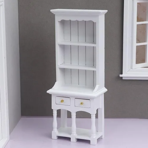 Miniatura 3 de AirAds Muebles para casa de muñecas a escala 1:12, gabinete de exhibición de madera en miniatura, mueble blanco (juego de 2) (gabinete de 2 cajones)