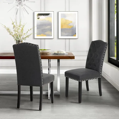 Miniatura 5 de Sophia & William Juego de 2 sillas de comedor tapizadas de piel sintética con respaldo alto y patas de madera maciza, sillas de comedor decorativas
