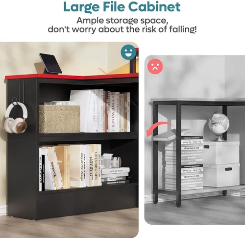 Miniatura 4 de Bestier Escritorio para juegos en forma de L con estantes de almacenamiento, escritorio de esquina reversible de 42 pulgadas con luces LED, mesa