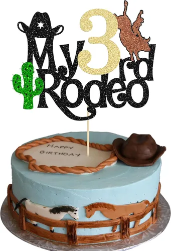 1 pieza de vaquero para pastel de tercer cumpleaños, sombrero de tercer cumpleaños, sombrero de vaquero de tres pasteles para temática occidental,