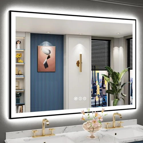 Miniatura 11 de 30x36 Espejo de baño LED con luces, retroiluminado y luz frontal, espejo de tocador iluminado antivaho para pared de baño, 3 colores, regulable