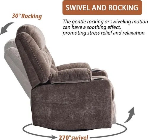 Miniatura 5 de Ketaiyou Silla reclinable giratoria eléctrica para adultos con masaje y calor, puertos USB y tipo C, posición infinita, sillón reclinable eléctrico