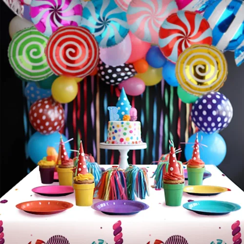Miniatura 4 de Juego de globos de caramelo dulce con temática de remolino, helio, globos de aluminio de Mylar para fiesta, cumpleaños, suministros de decoración
