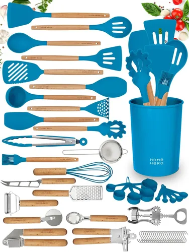 Miniatura 8 de Home Hero Juego de Utensilios de Cocina de Silicona - Herramientas Resistentes al Calor y Arañazos para Utensilios de Cocina Antiadherentes - Mangos