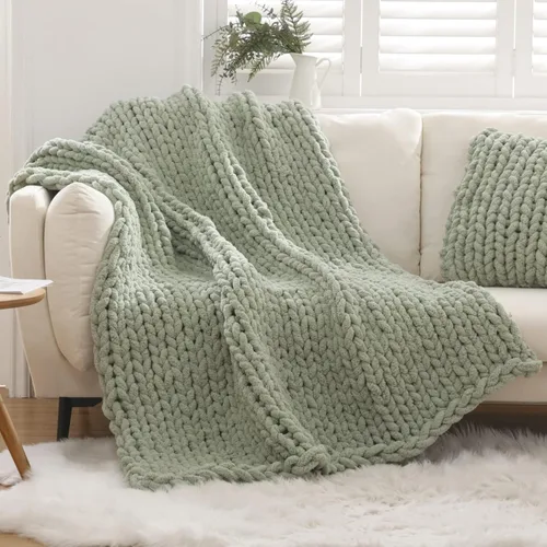 Miniatura 18 de WESHIONGOO Manta de Punto Grueso Throw 40"*40" (101.6cm*101.6cm) Mantas de Punto para Sofá Cama Manta Suave Esponjosa con Hilo Chenille Jumbo Grueso