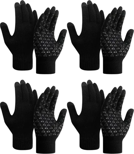 Miniatura 8 de SATINIOR Guantes de invierno para hombre, 4 pares de guantes cálidos con forro polar para pantalla táctil, guantes térmicos para clima frío