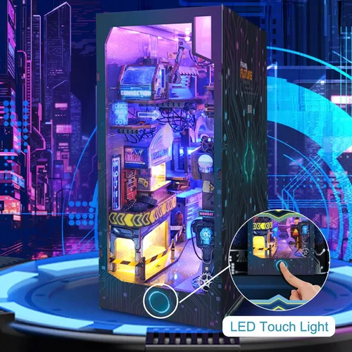Miniatura 2 de Cyberpunk - Kit de rincón de libros para bricolaje, kit de casa en miniatura tecnológico, inserto de rincón de libros para estantería casa