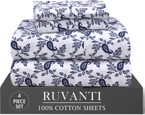 Miniatura 9 de RUVANTI 6 Piezas Sábanas de Algodón - 100% Algodón Natural Suave, Ligeras y Transpirables Sábanas de Percal Crujiente, Sábanas de Cama Tamaño Full